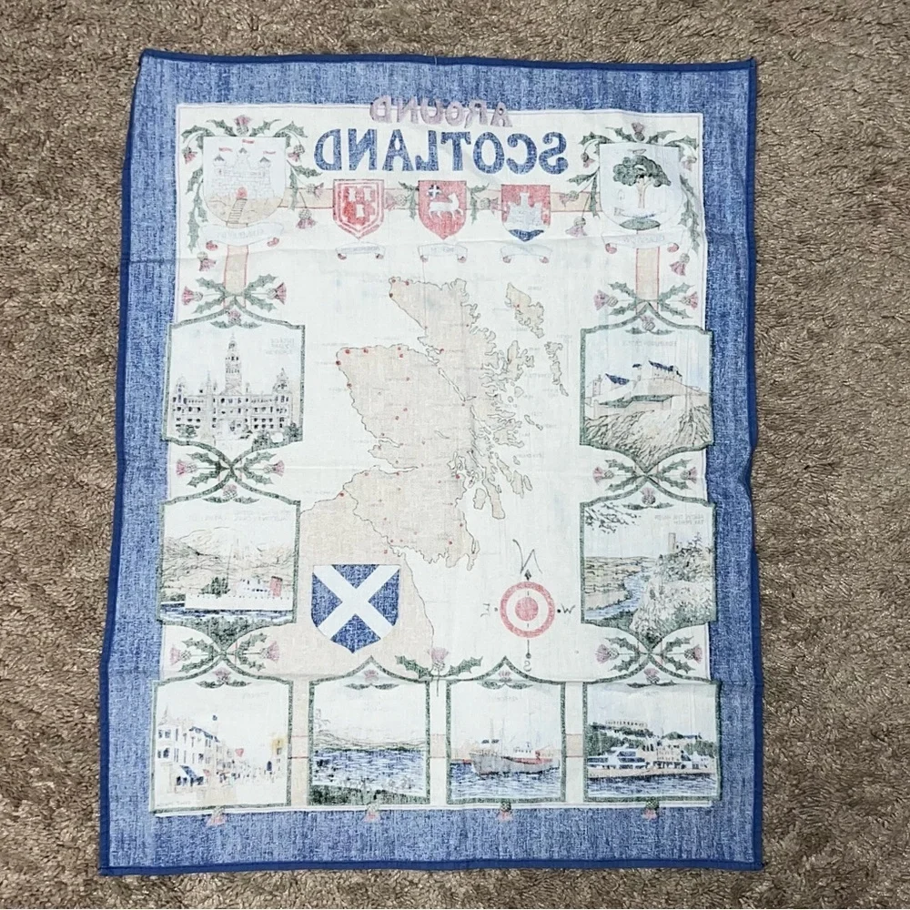 Scotland Tea Towel with Map and Landmarks 22”x18”